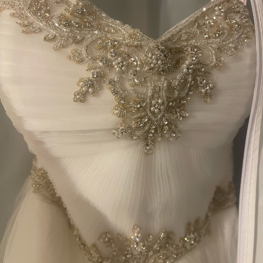 Elegant Beaded White and Gold Dress